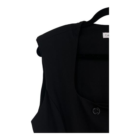 Calvin Klein Dress square neck double breasted sheath sleeveless black size 12 - Picture 2 of 4